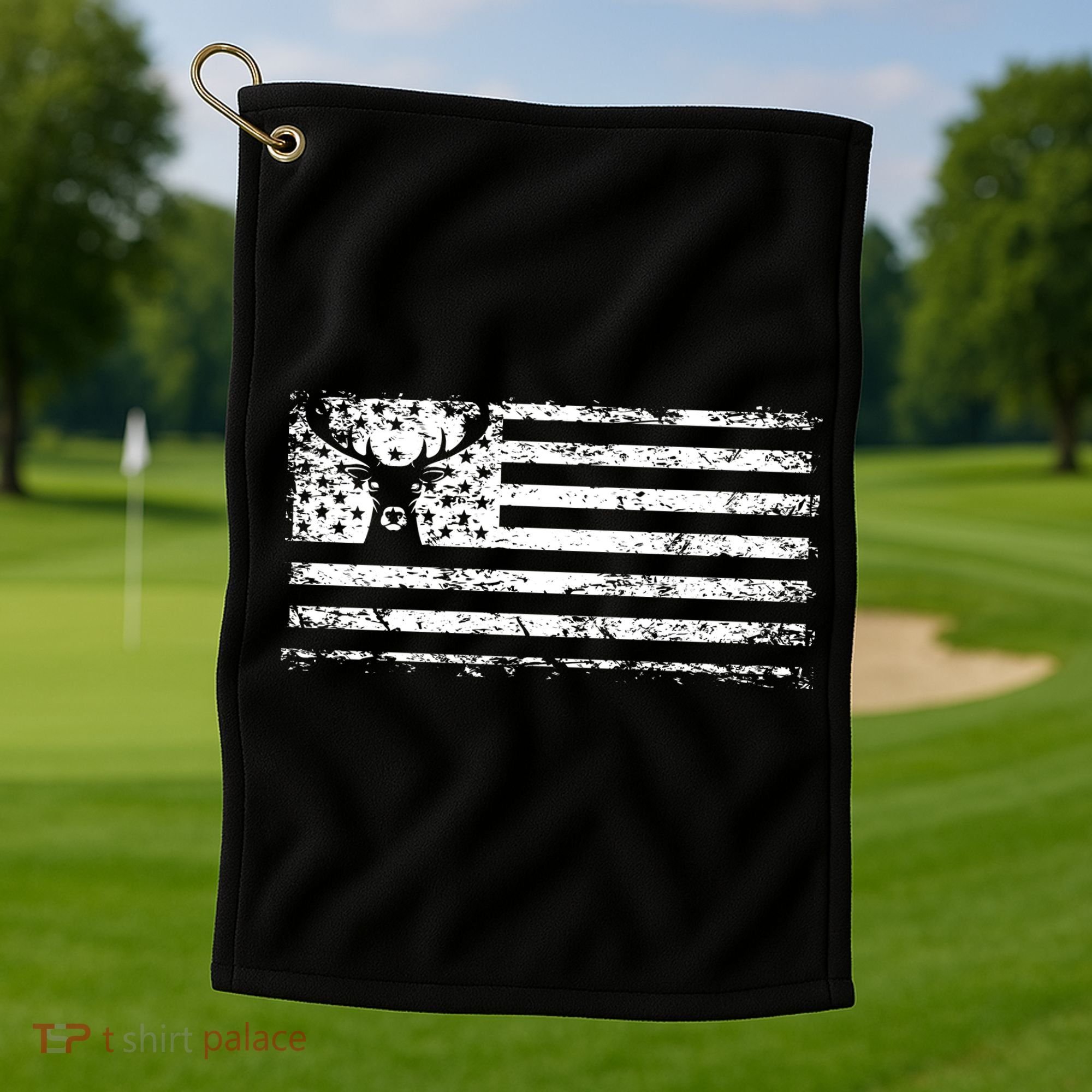 American Deer Hunting Flag Golf Towel