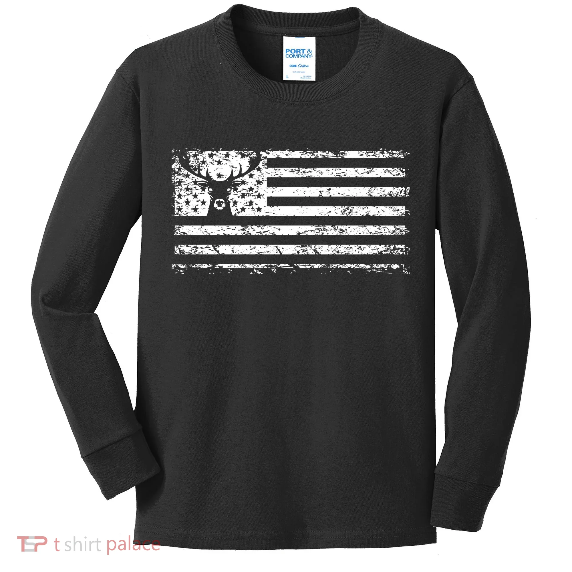 American Deer Hunting Flag Kids Long Sleeve Shirt
