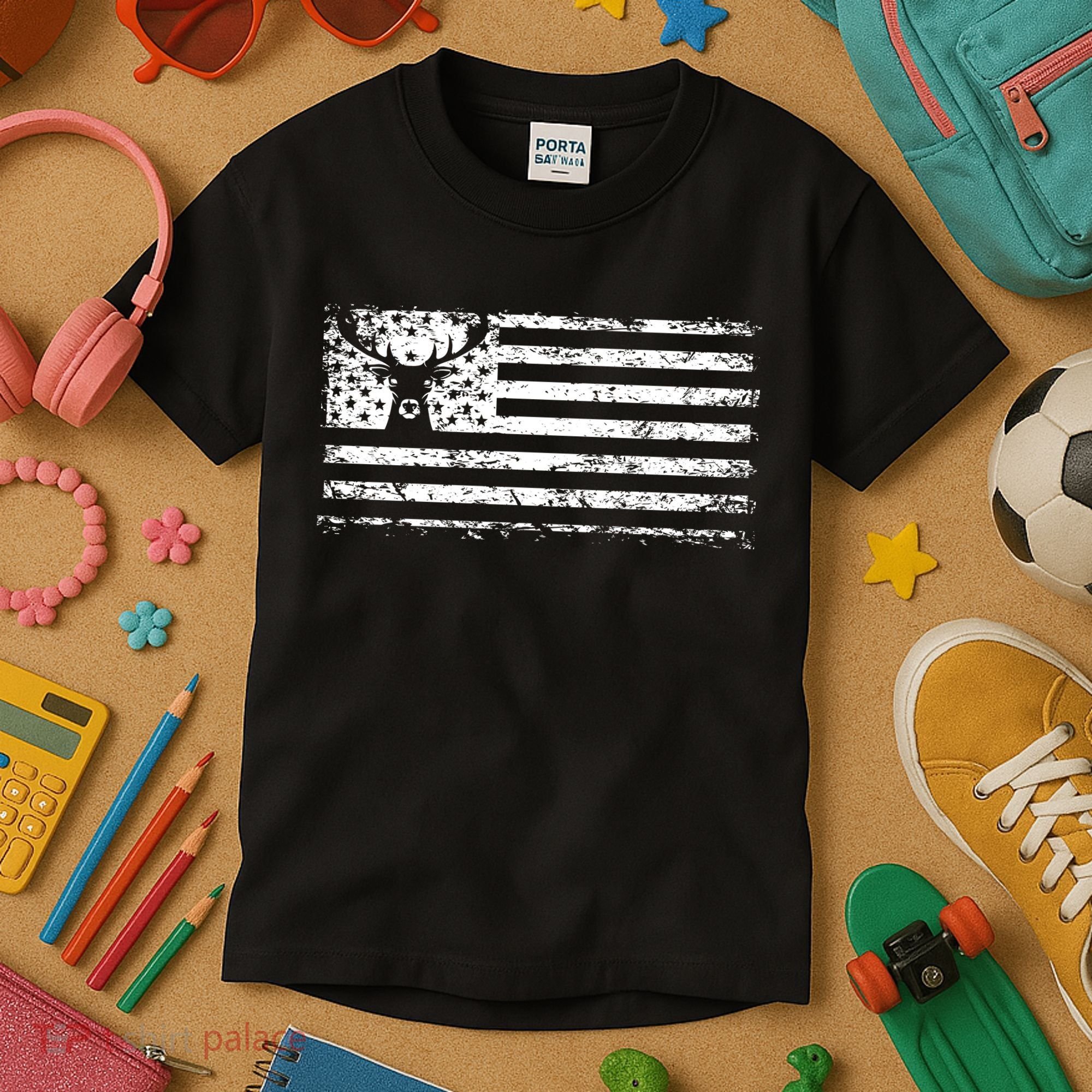 American Deer Hunting Flag Kids T-Shirt