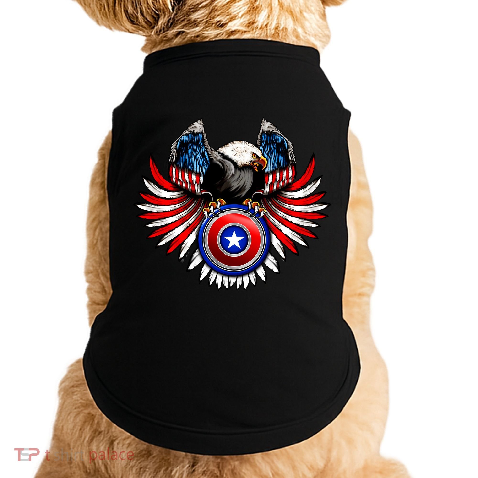 American Eagle Super Hero Shield USA Flag Wings Doggie Tank