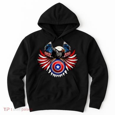American Eagle Super Hero Shield USA Flag Wings Hoodie