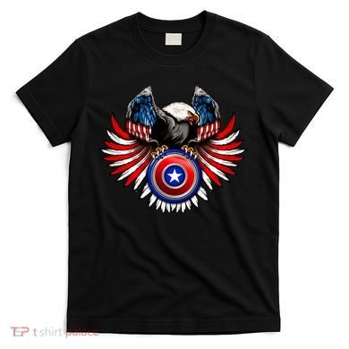 American Eagle Super Hero Shield USA Flag Wings T-Shirt