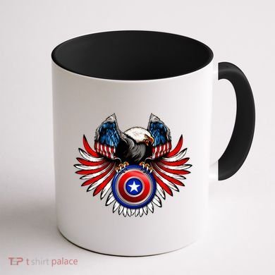 American Eagle Super Hero Shield USA Flag Wings Coffee Mug back