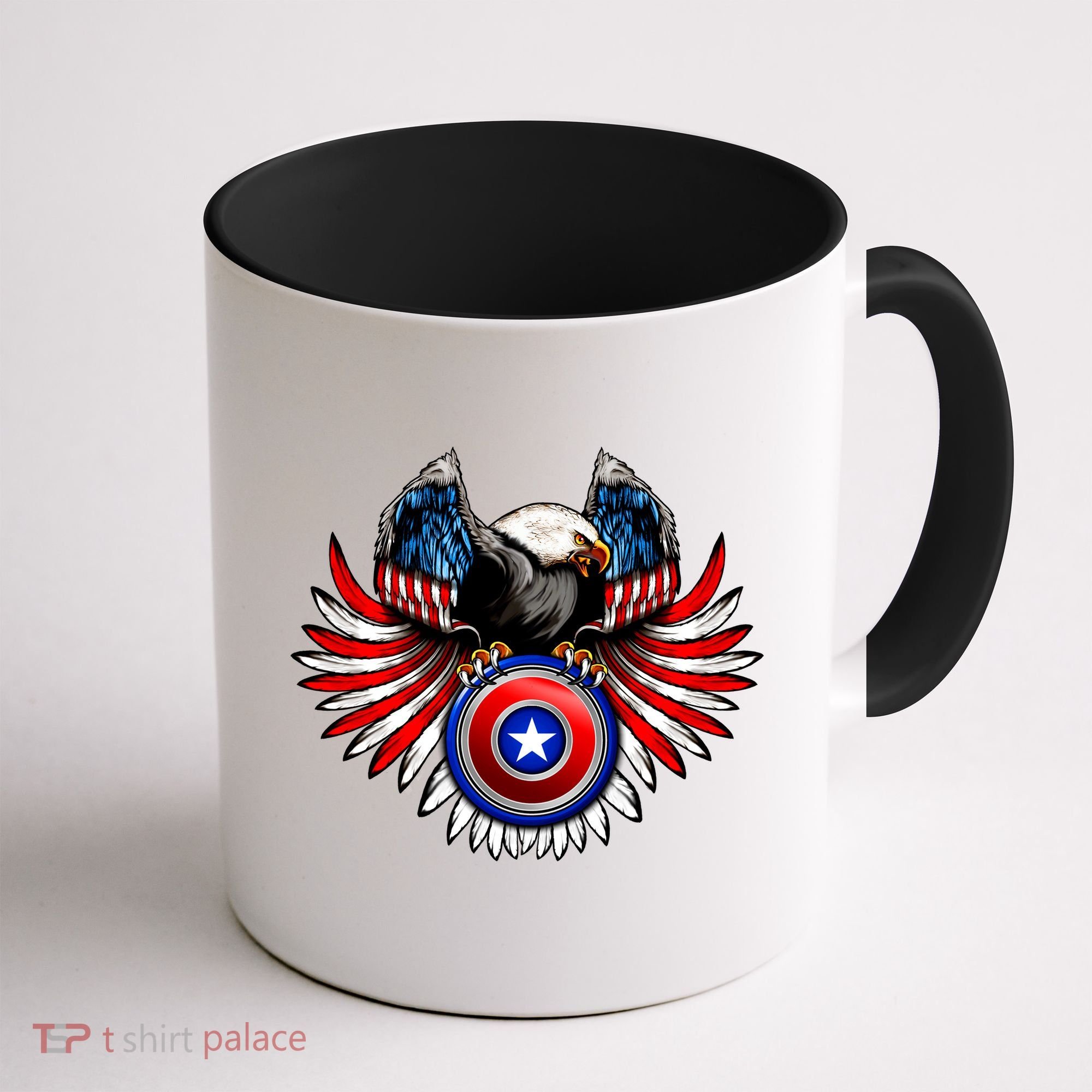 American Eagle Super Hero Shield USA Flag Wings Coffee Mug
