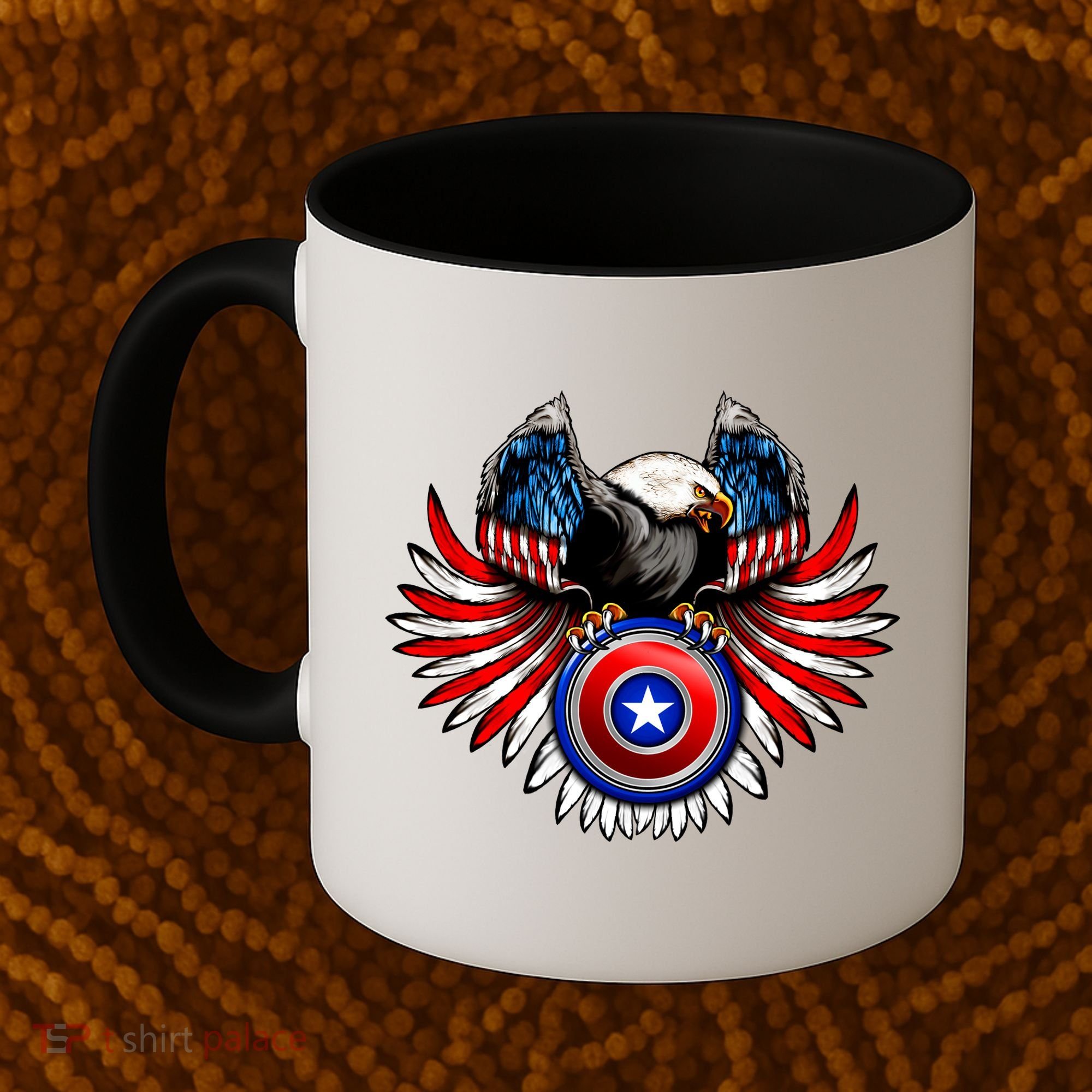 American Eagle Super Hero Shield USA Flag Wings Coffee Mug