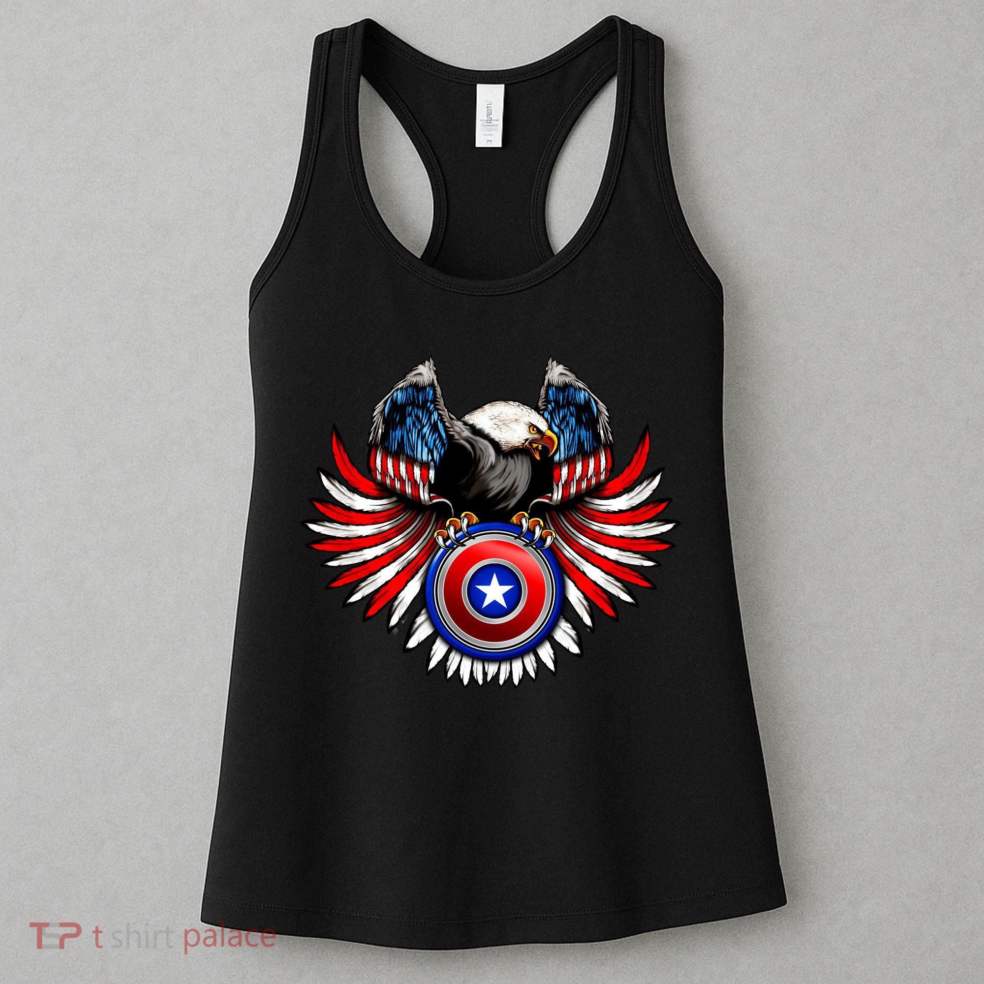 American Eagle Super Hero Shield USA Flag Wings Women's Tank Top