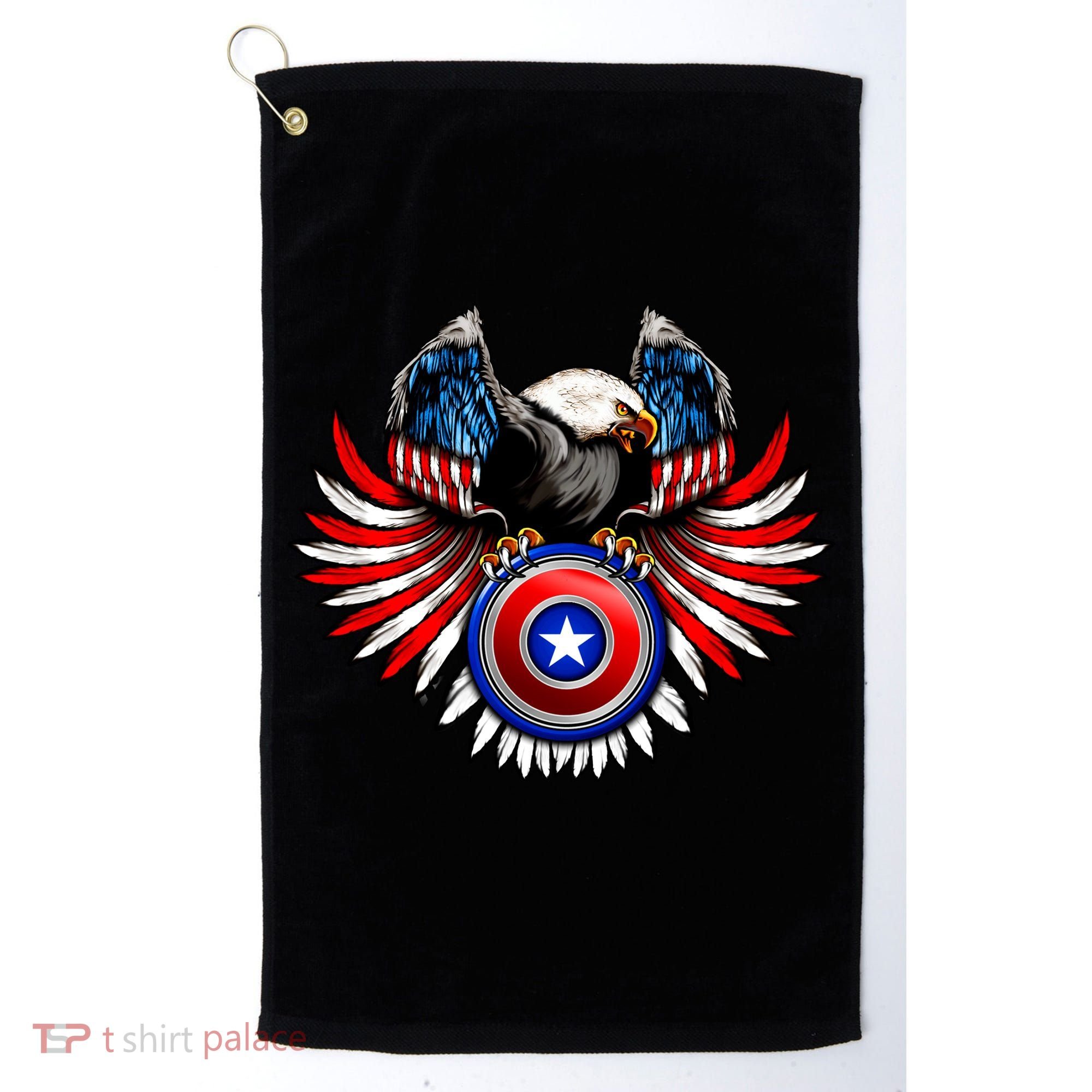 American Eagle Super Hero Shield USA Flag Wings Golf Towel