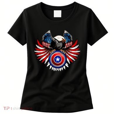 American Eagle Super Hero Shield USA Flag Wings Women's T-Shirt