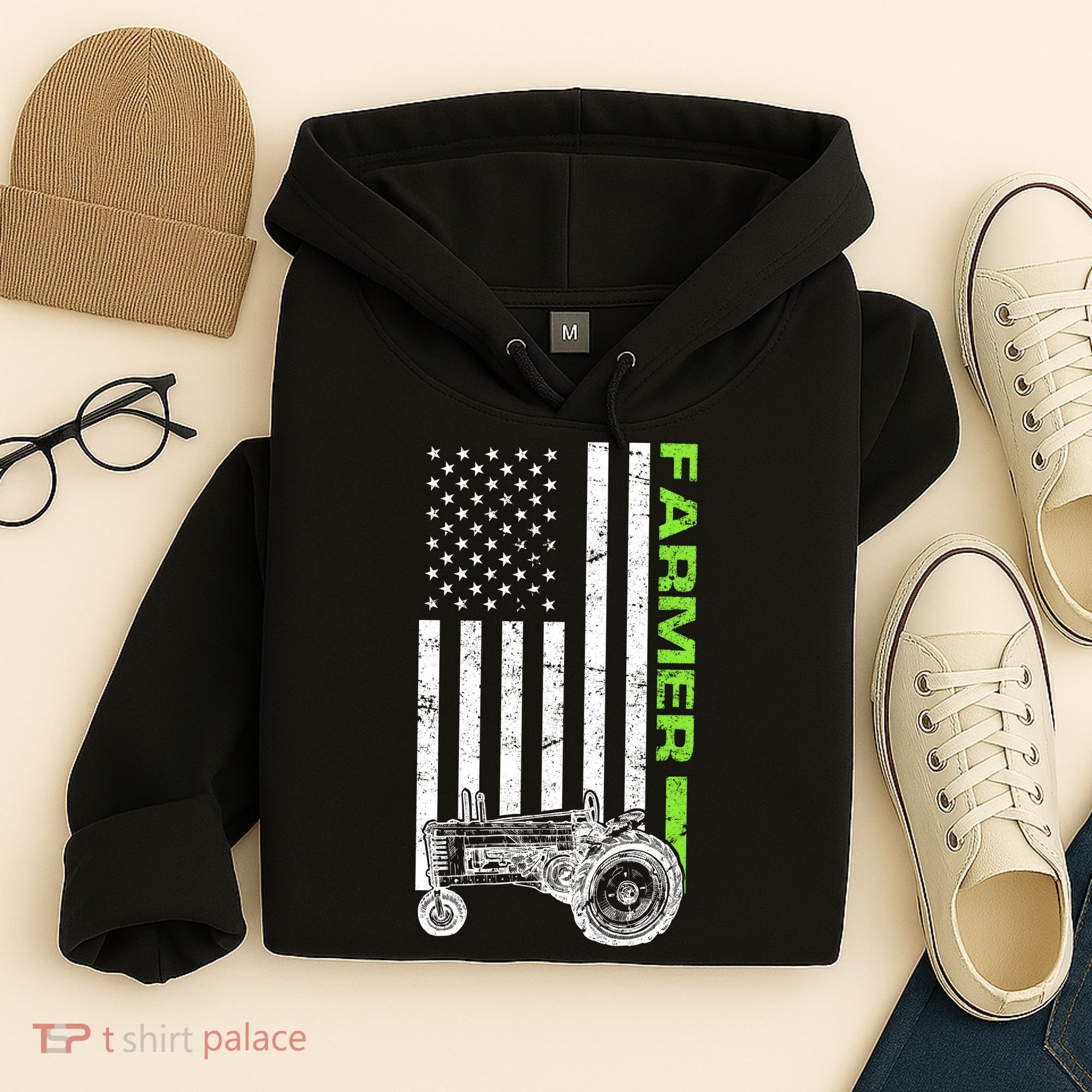 American Farmer USA Tractor Flag Hoodie