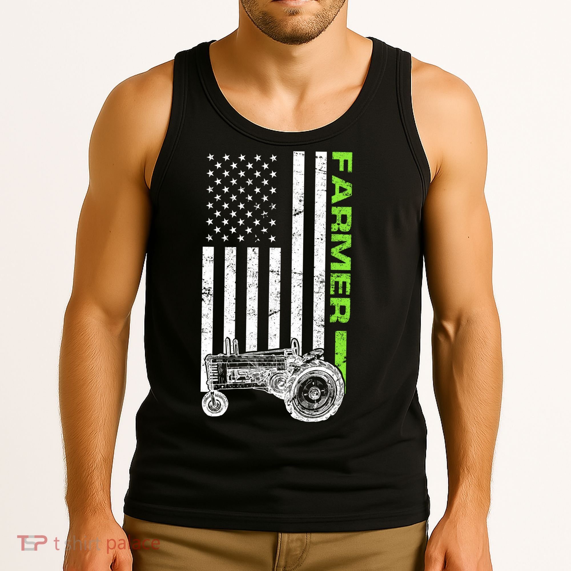 American Farmer USA Tractor Flag Tank Top