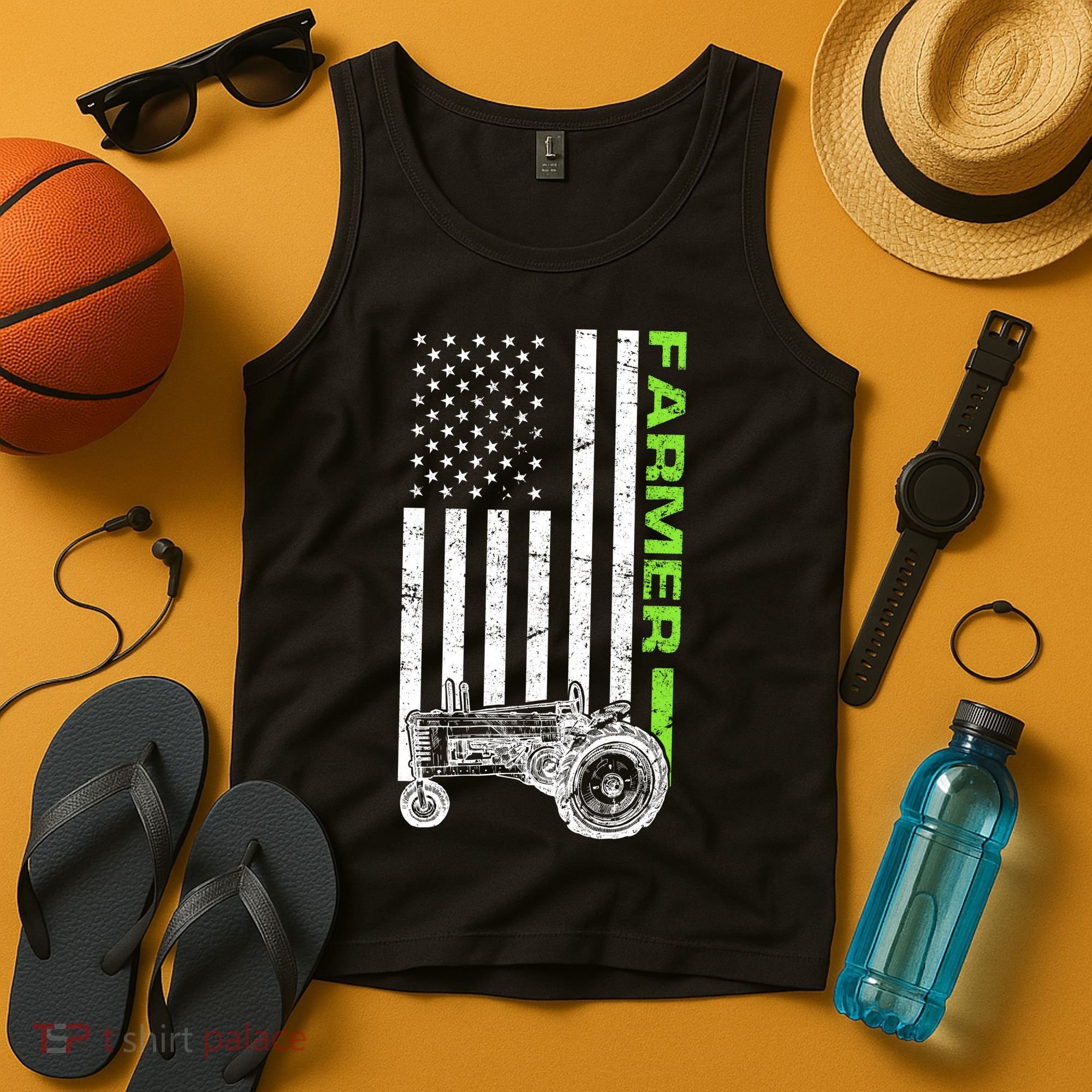 American Farmer USA Tractor Flag Tank Top