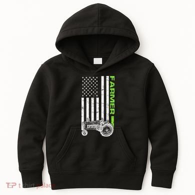 American Farmer USA Tractor Flag Kids Hoodie