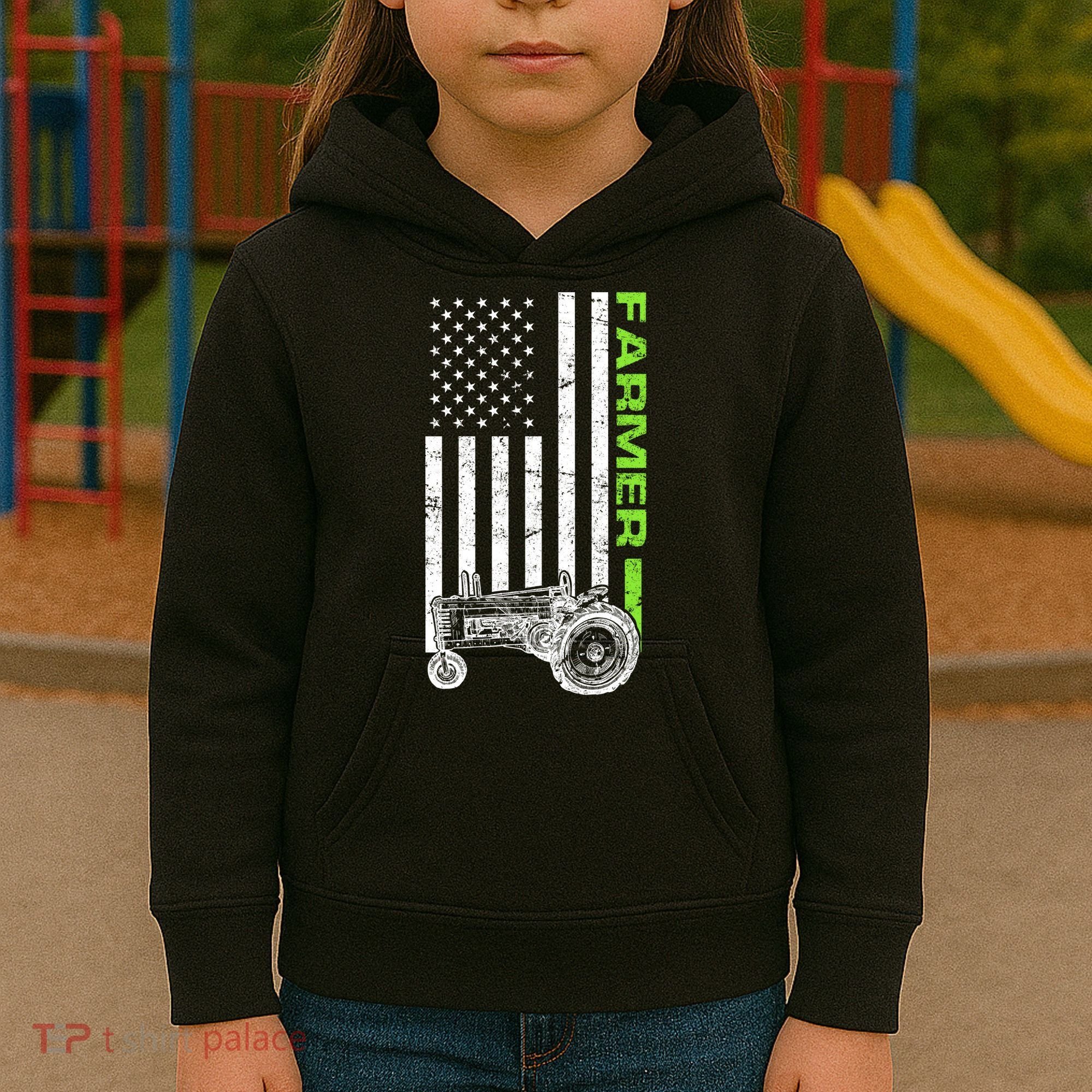 American Farmer USA Tractor Flag Kids Hoodie