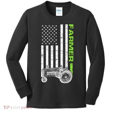American Farmer USA Tractor Flag Kids Long Sleeve Shirt