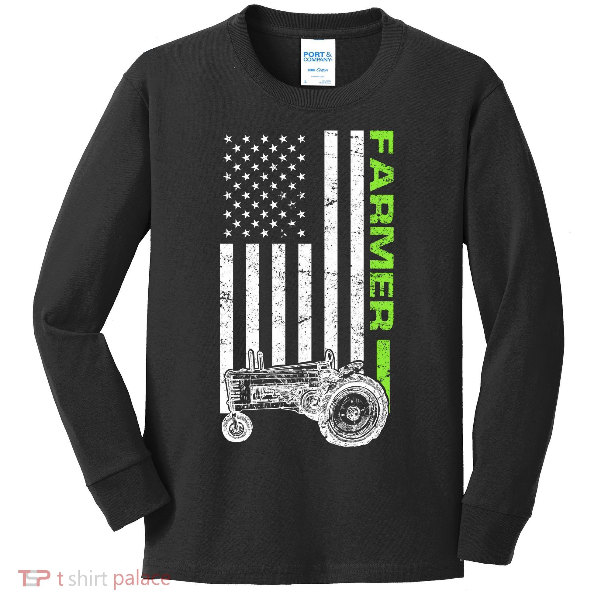 American Farmer USA Tractor Flag Kids Long Sleeve Shirt