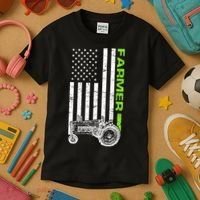 American Farmer USA Tractor Flag Kids T-Shirt thumb 3