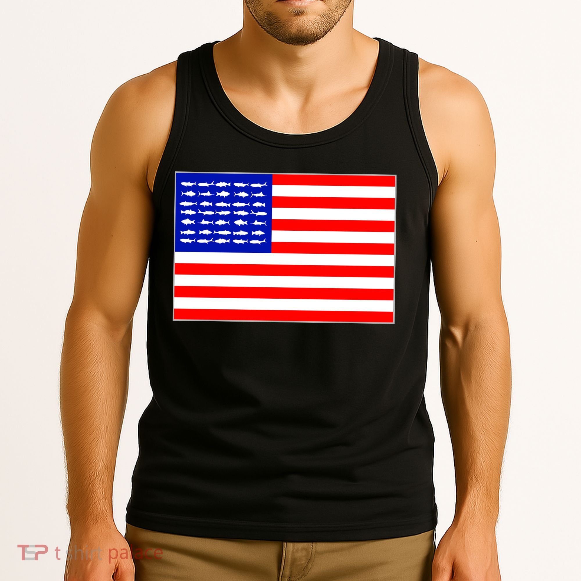 American Fishing Flag Tank Top