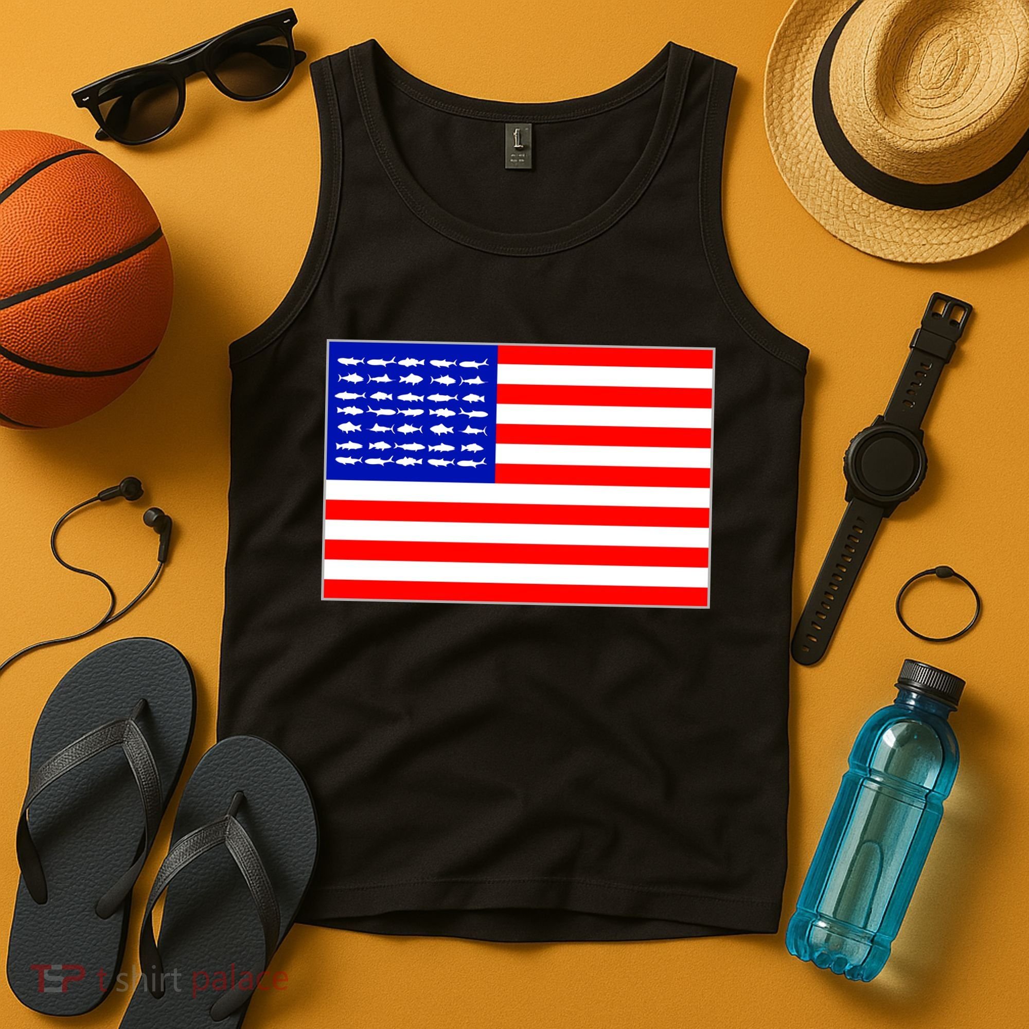 American Fishing Flag Tank Top