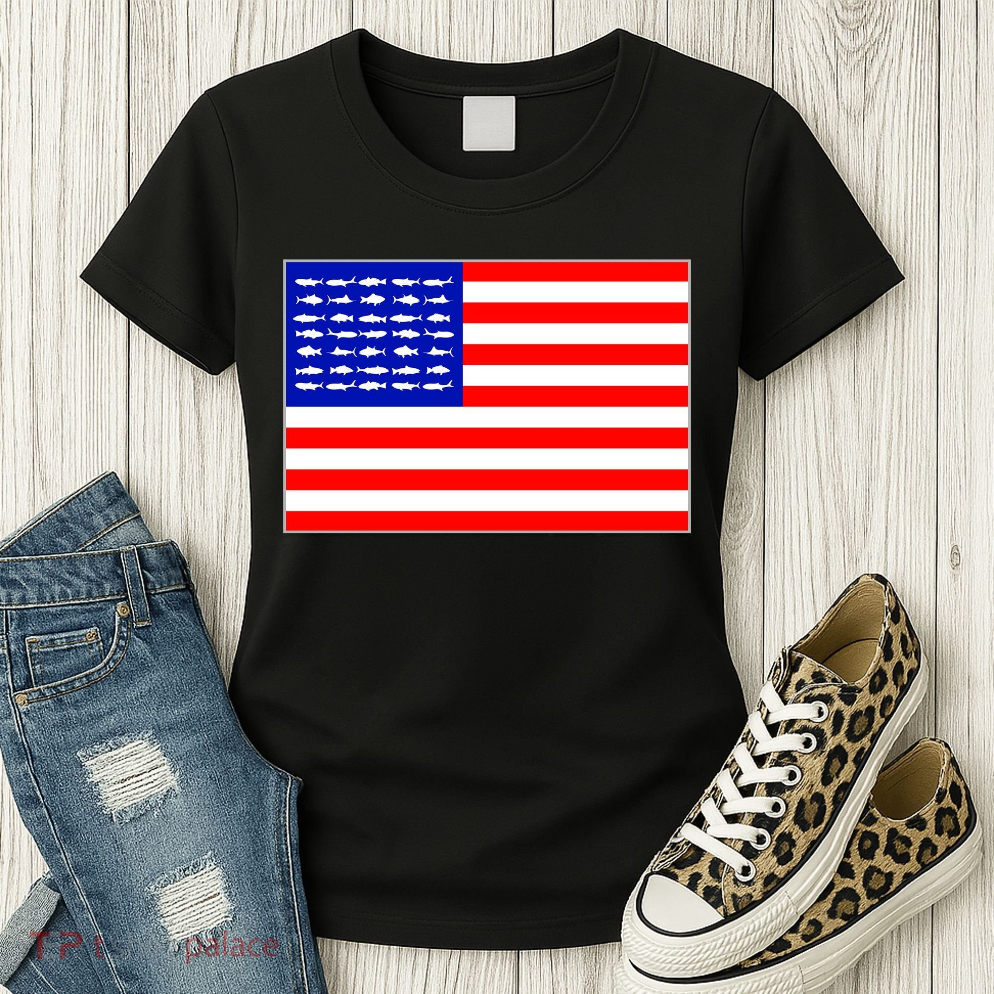 American Fishing Flag Women's T-Shirt