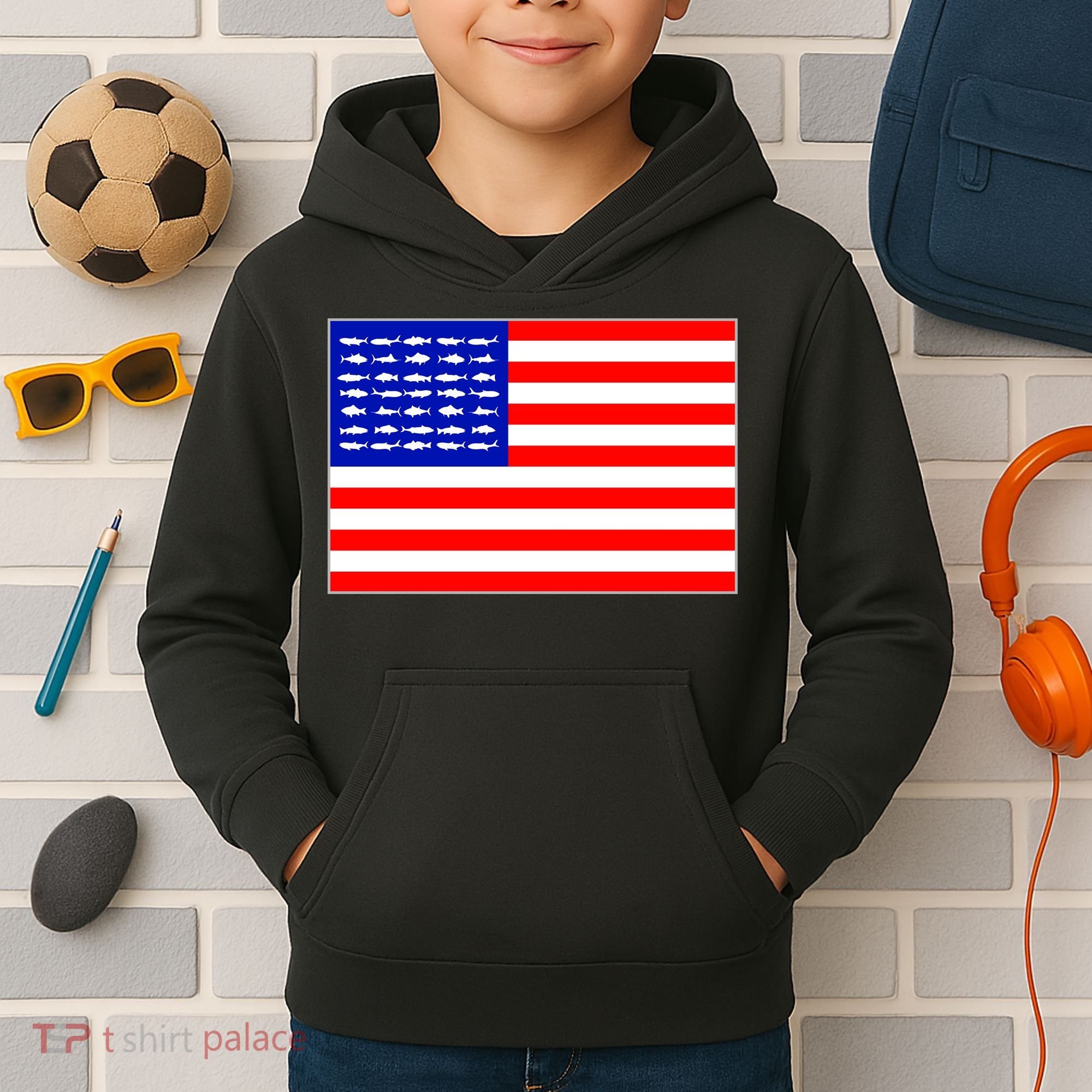 American Fishing Flag Kids Hoodie