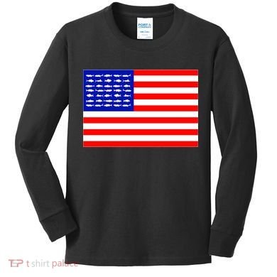 American Fishing Flag Kids Long Sleeve Shirt