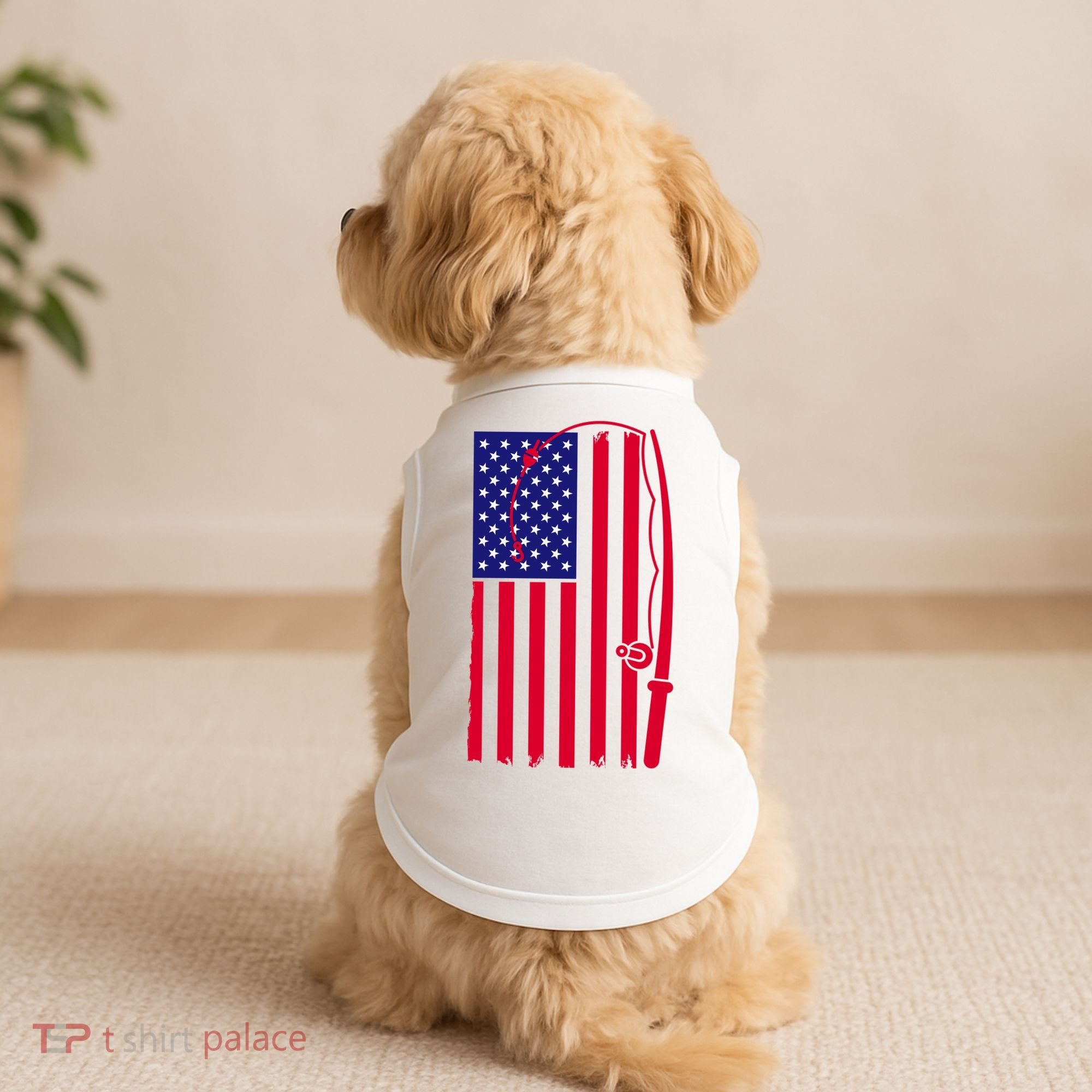 American Fishing Rod & Hook Flag Doggie Tank