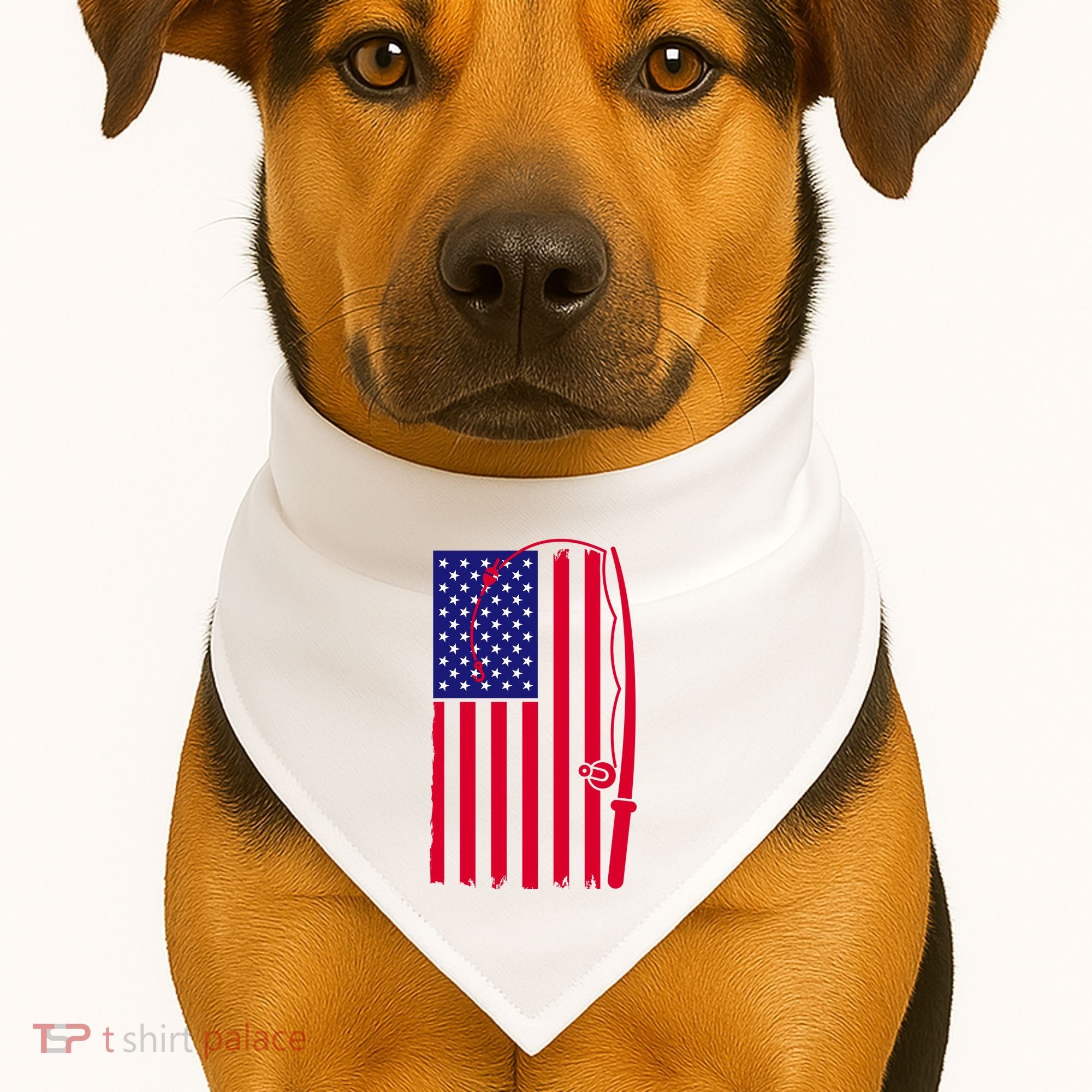 American Fishing Rod & Hook Flag USA-Made Doggie Bandana