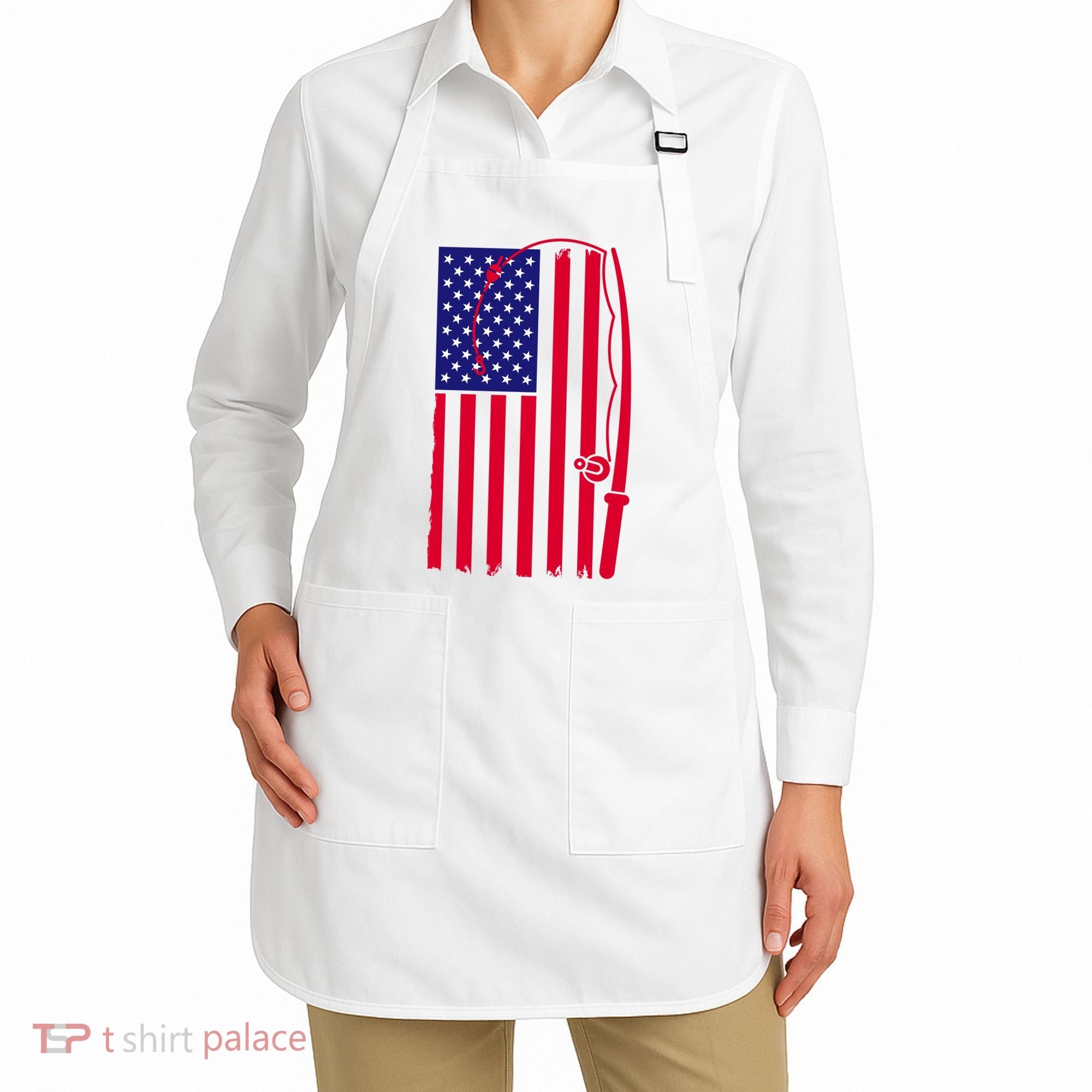 American Fishing Rod & Hook Flag Apron