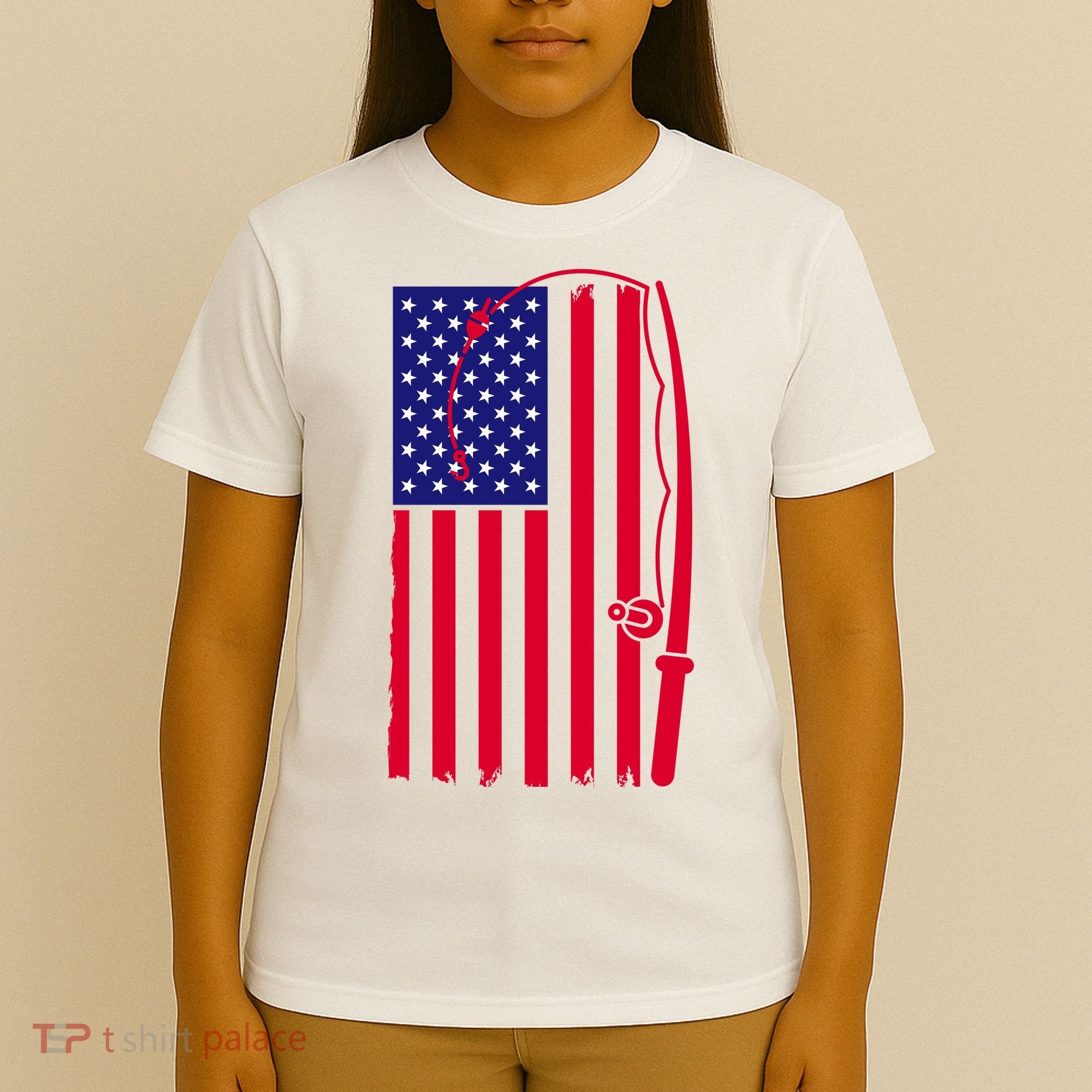 American Fishing Rod & Hook Flag T-Shirt