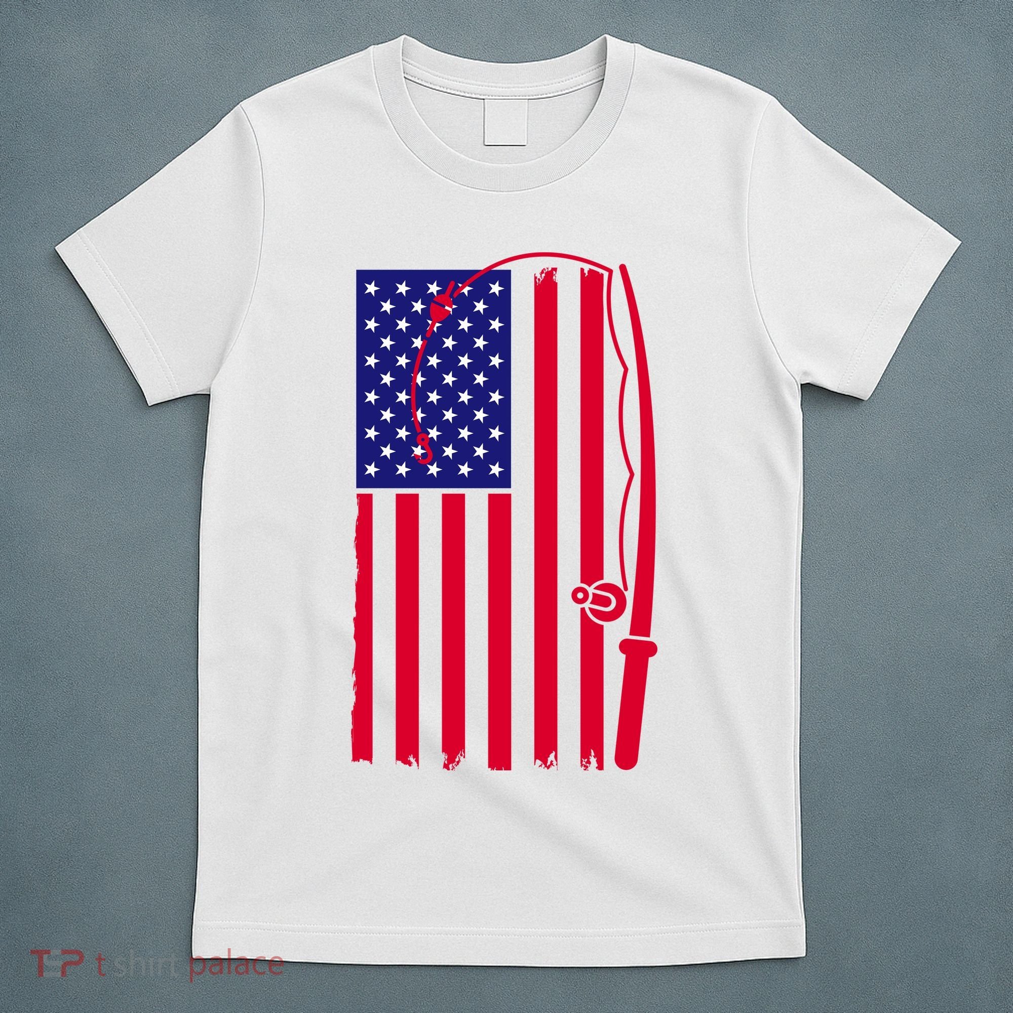 American Fishing Rod & Hook Flag T-Shirt