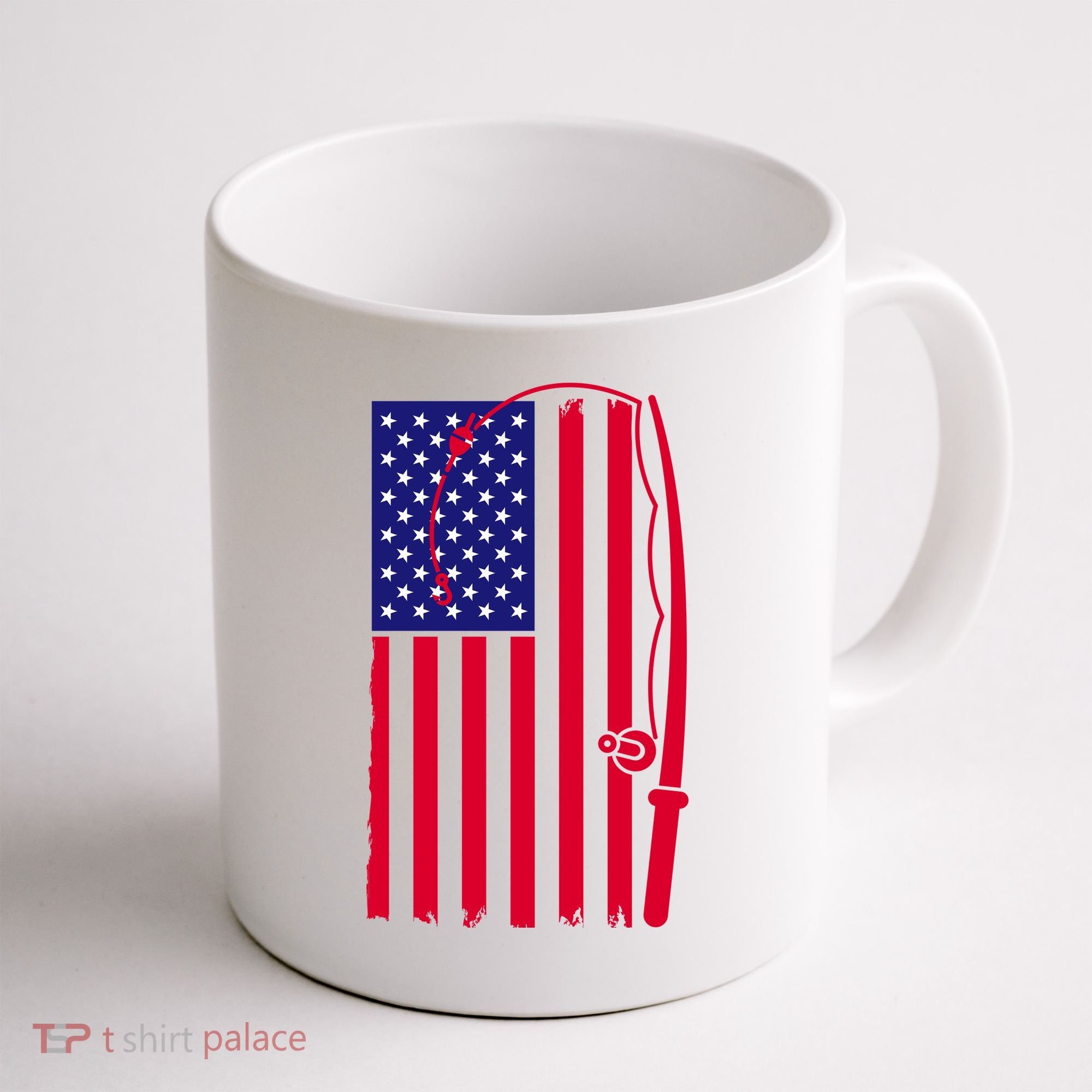 American Fishing Rod & Hook Flag Coffee Mug