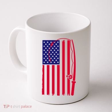 American Fishing Rod & Hook Flag Coffee Mug
