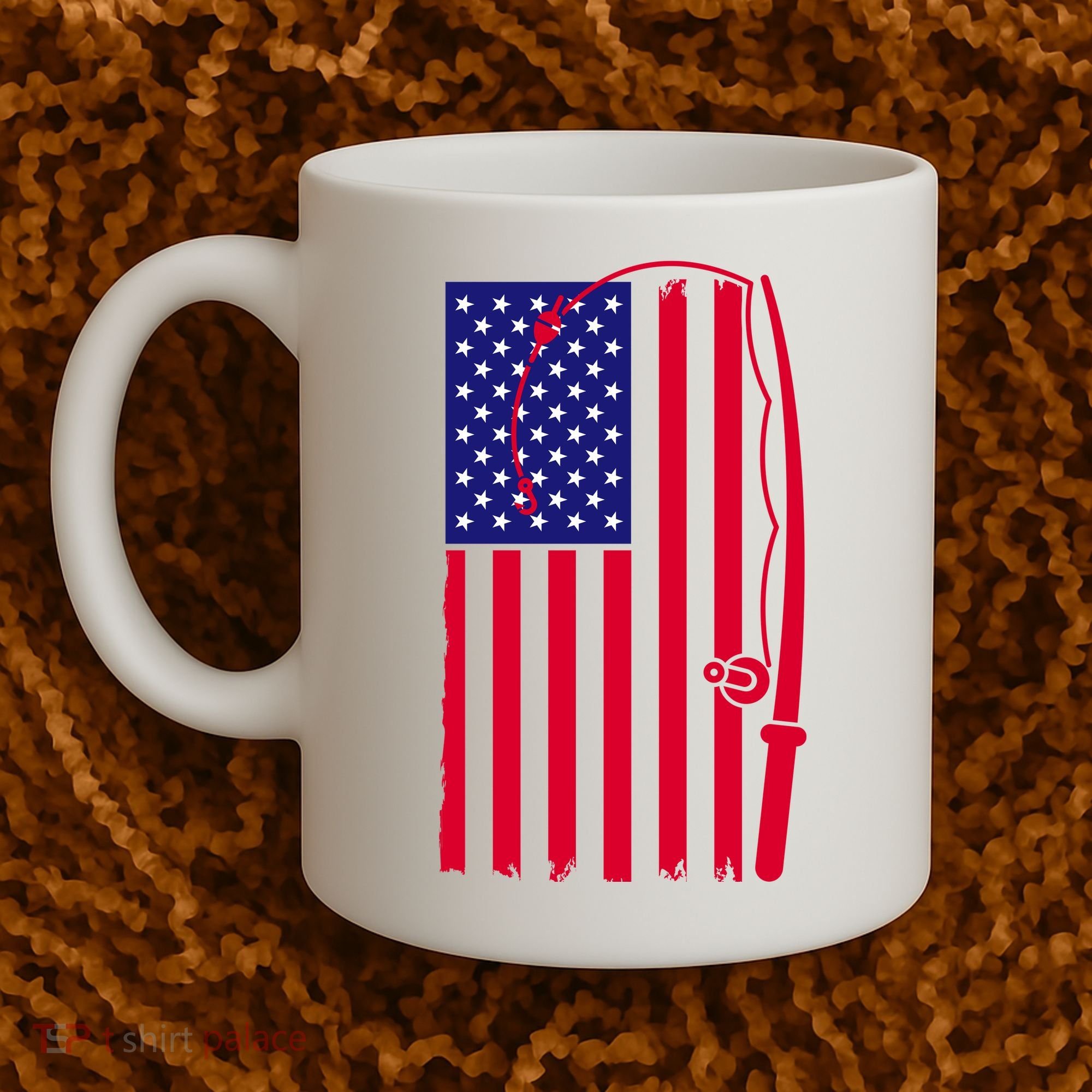 American Fishing Rod & Hook Flag Coffee Mug