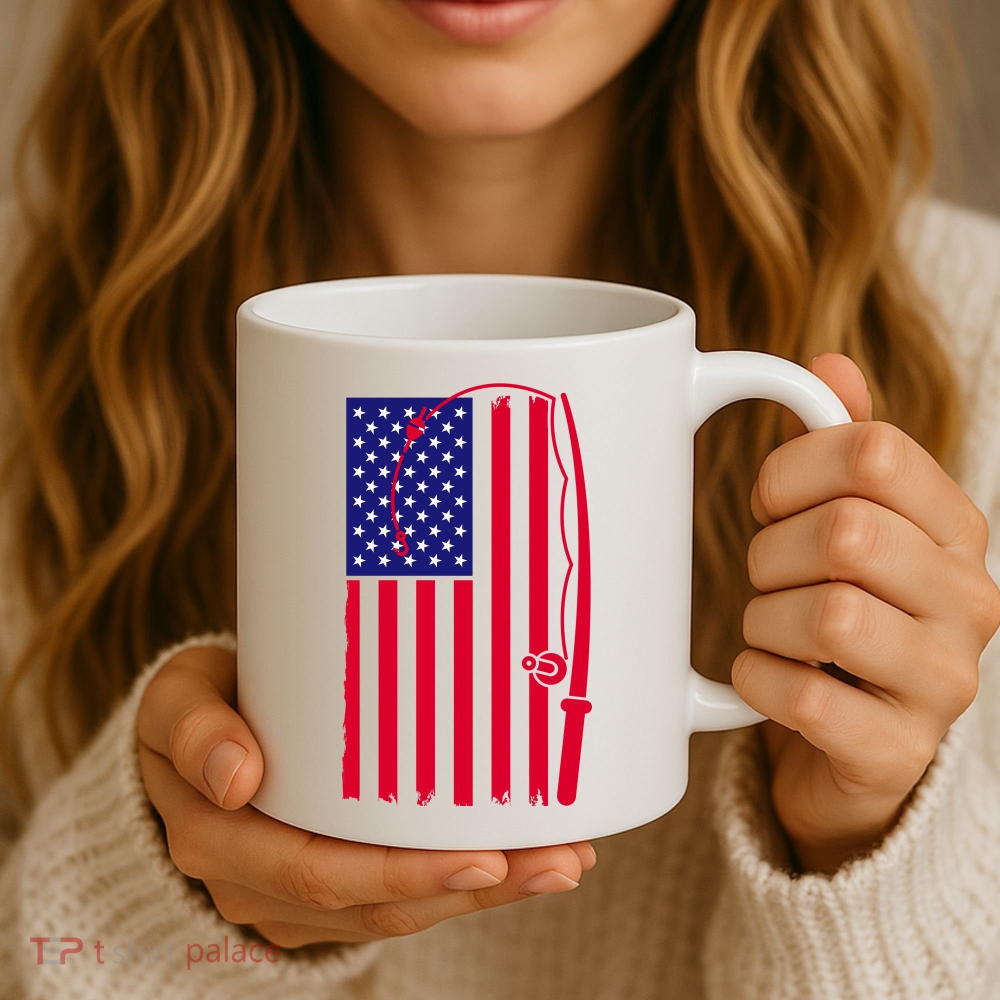 American Fishing Rod & Hook Flag Coffee Mug
