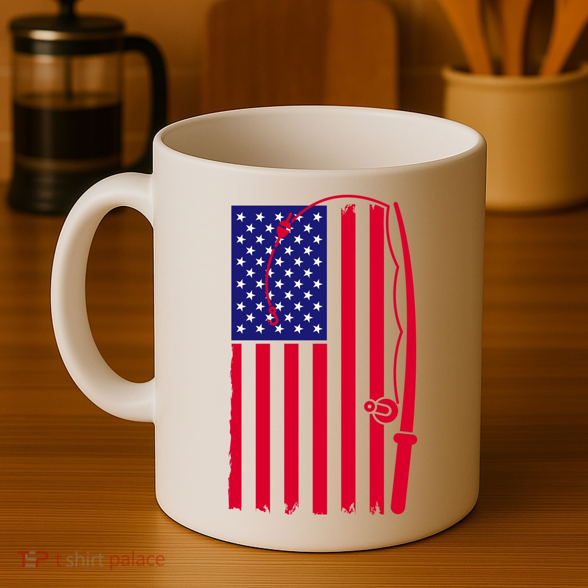 American Fishing Rod & Hook Flag Coffee Mug