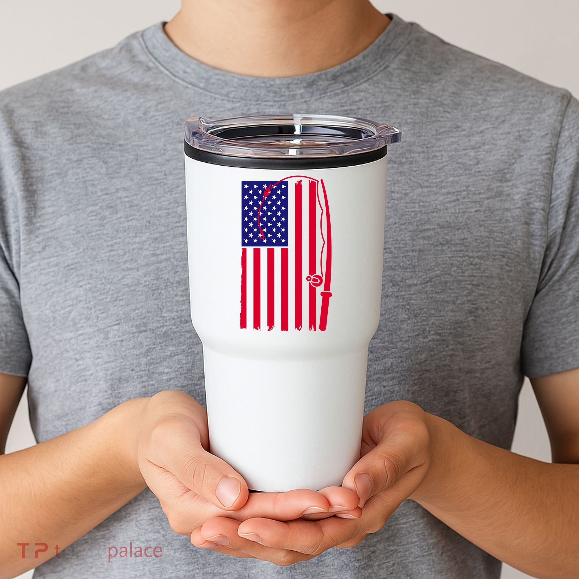 American Fishing Rod & Hook Flag Tumbler
