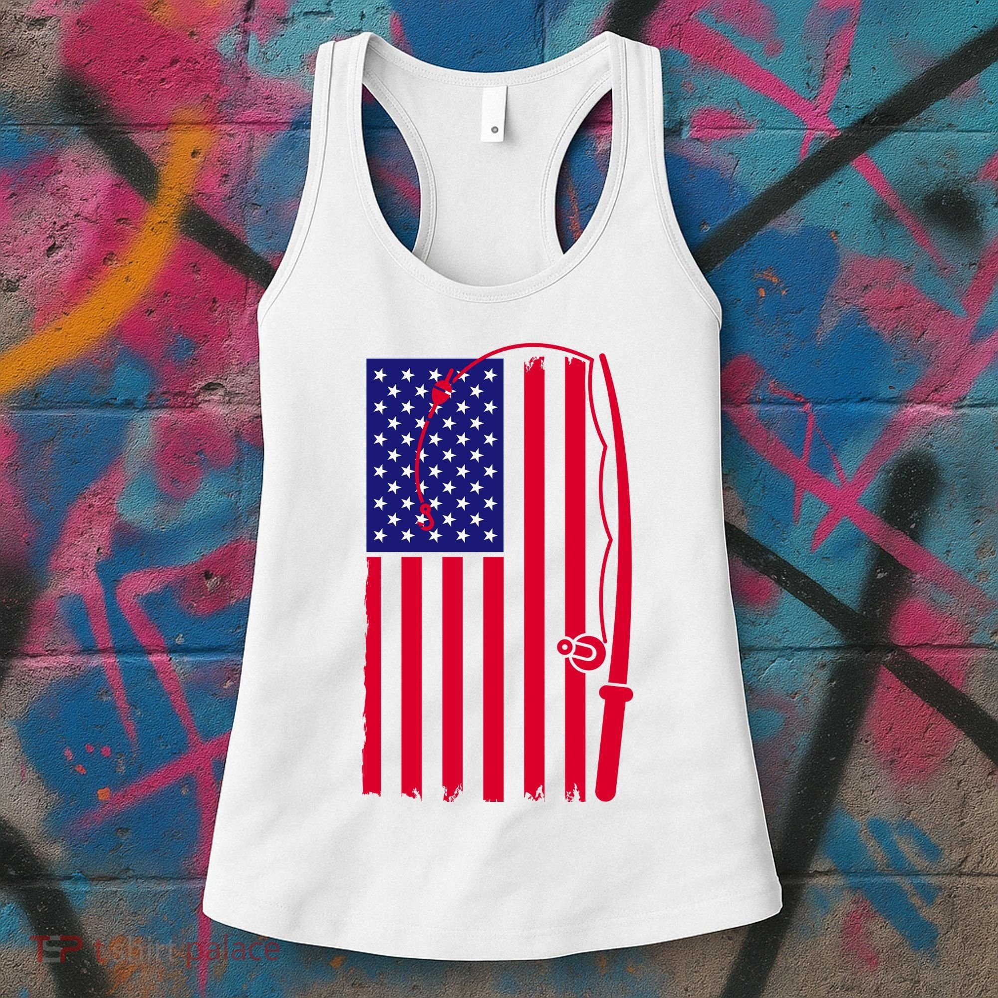 American Fishing Rod & Hook Flag Women's Tank Top