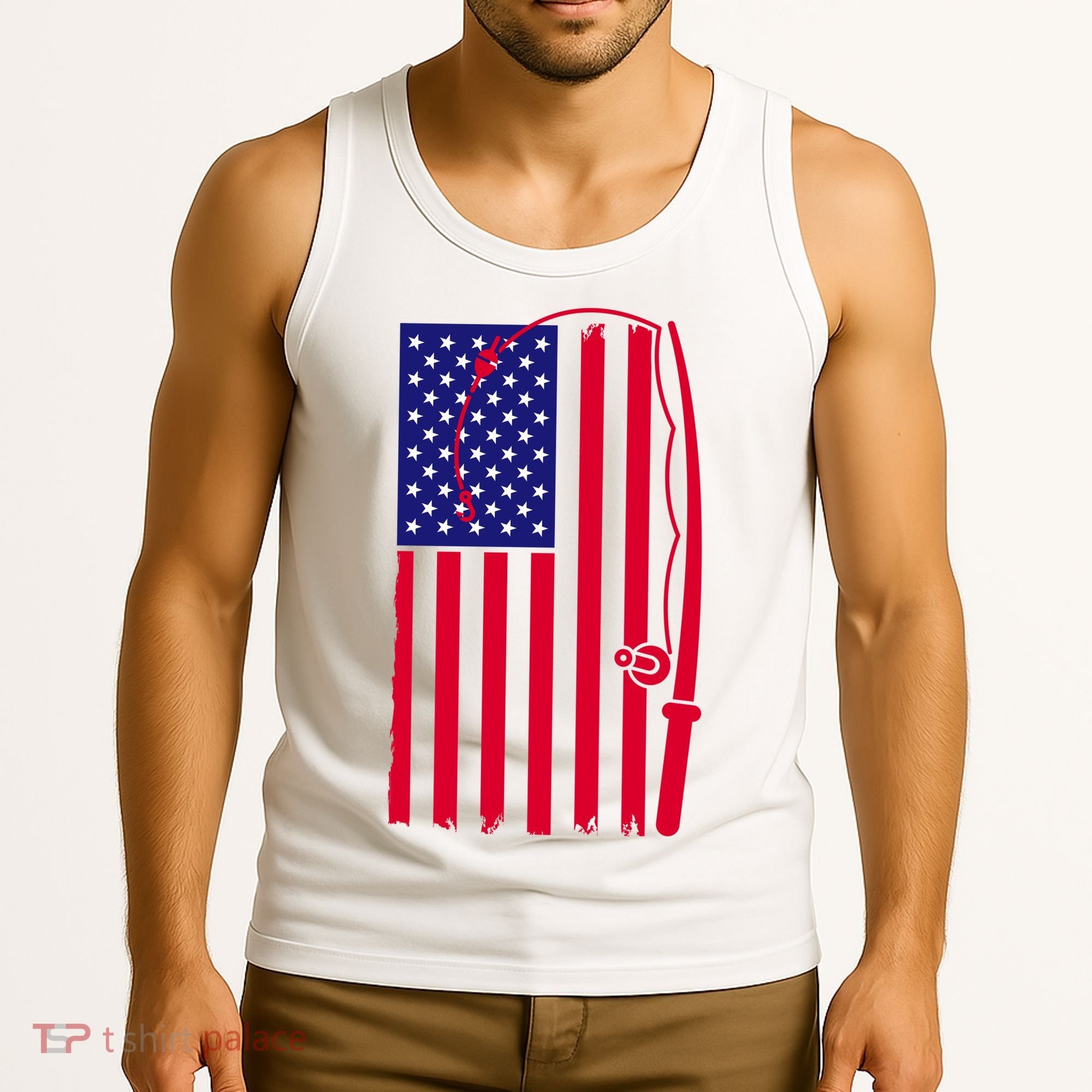 American Fishing Rod & Hook Flag Tank Top