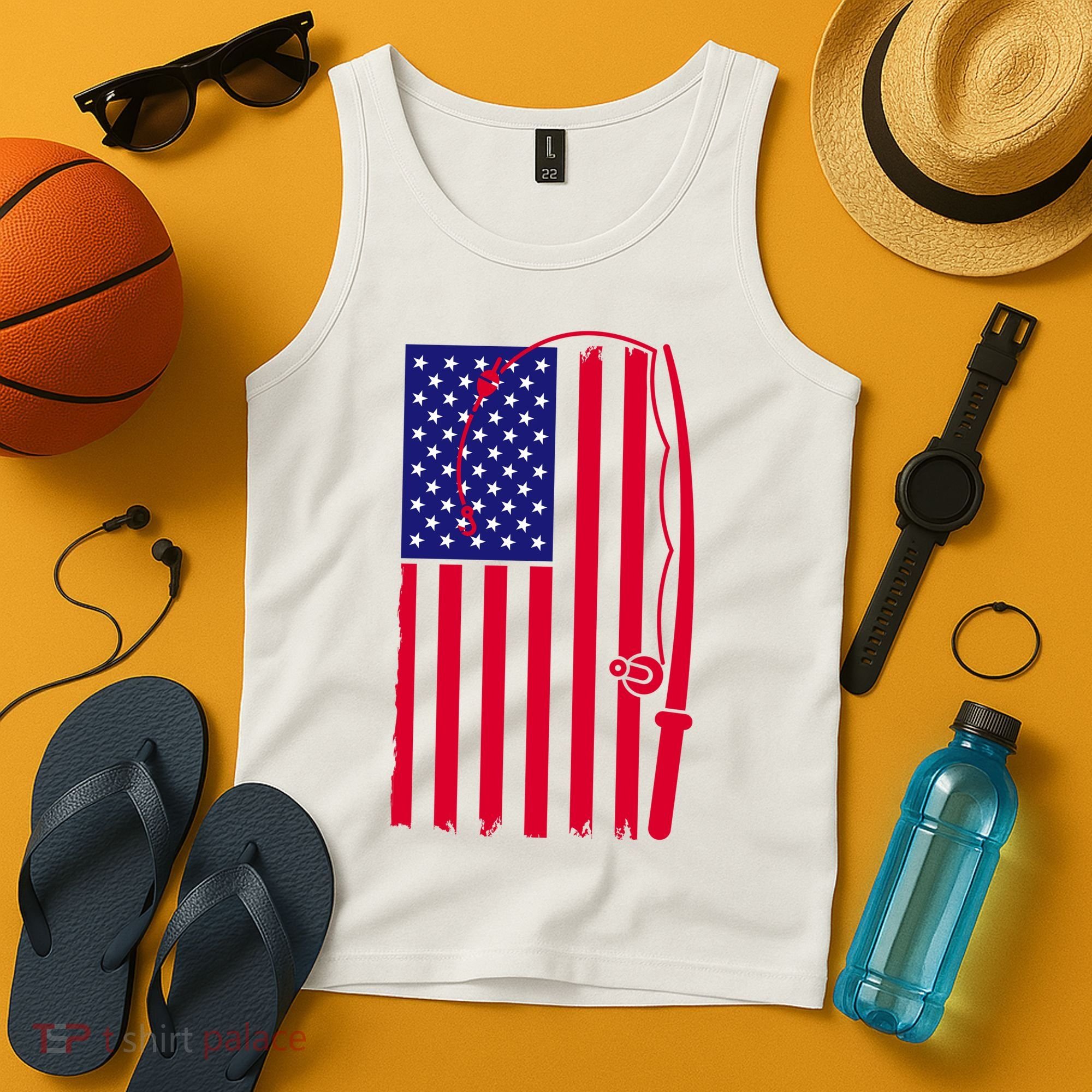 American Fishing Rod & Hook Flag Tank Top