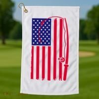 American Fishing Rod & Hook Flag Golf Towel thumb 1