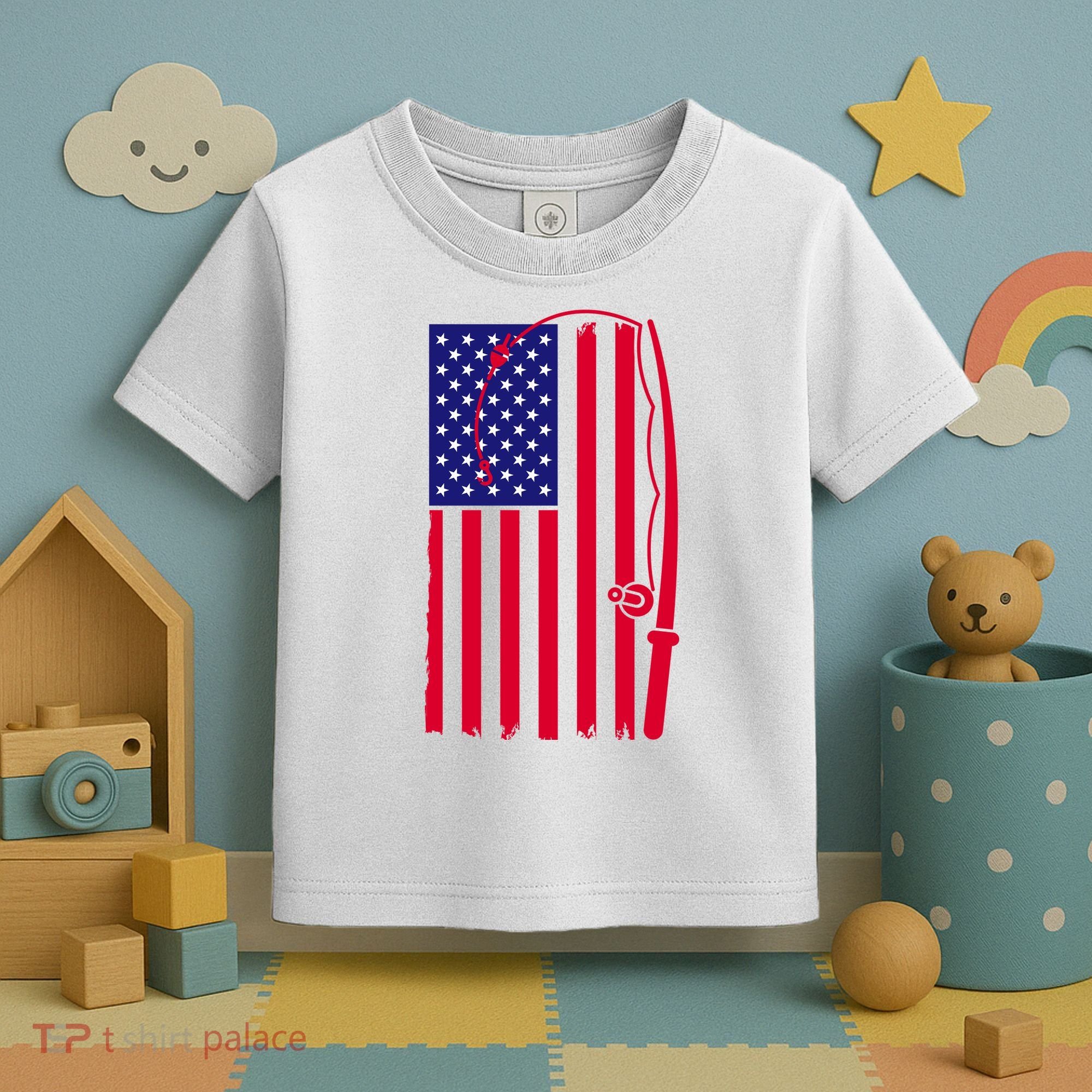 American Fishing Rod & Hook Flag Toddler T-Shirt