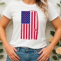 American Fishing Rod & Hook Flag Women's T-Shirt thumb 2