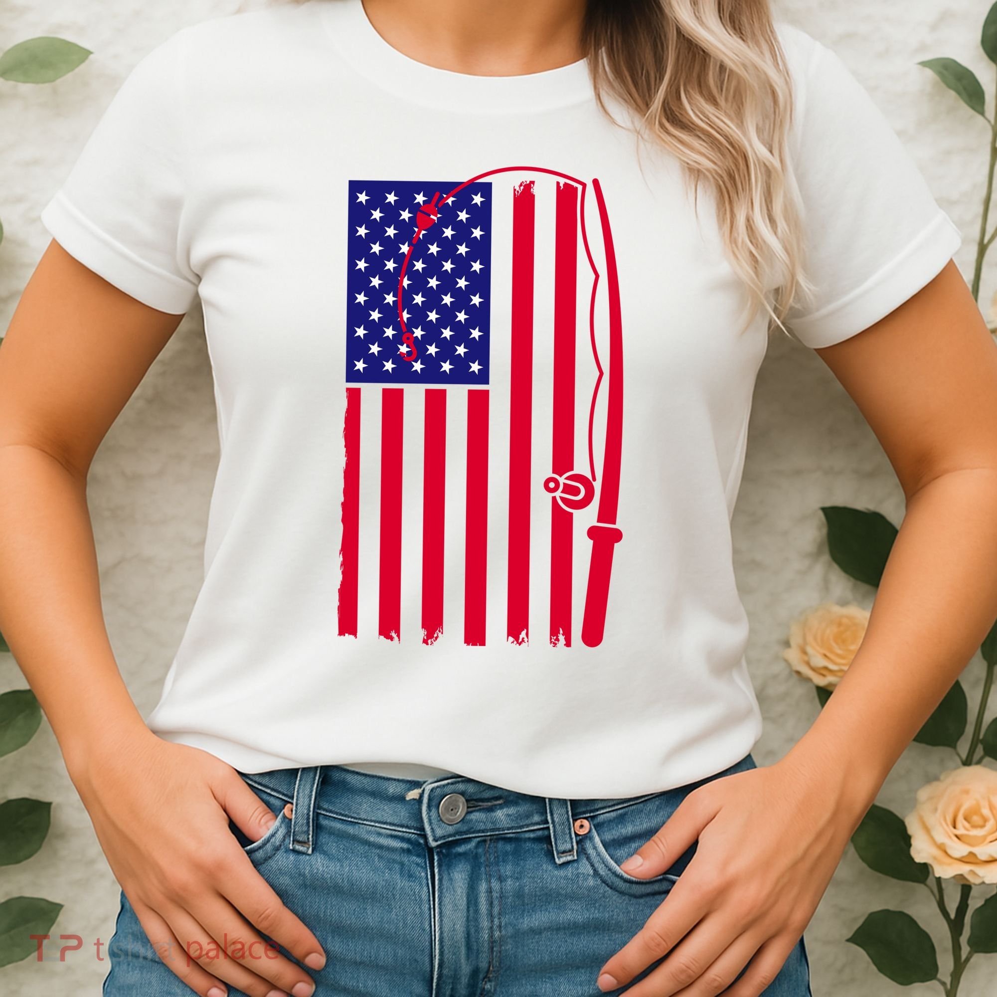 American Fishing Rod & Hook Flag Women's T-Shirt