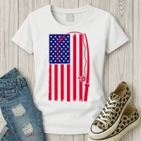 American Fishing Rod & Hook Flag Women's T-Shirt thumb 3