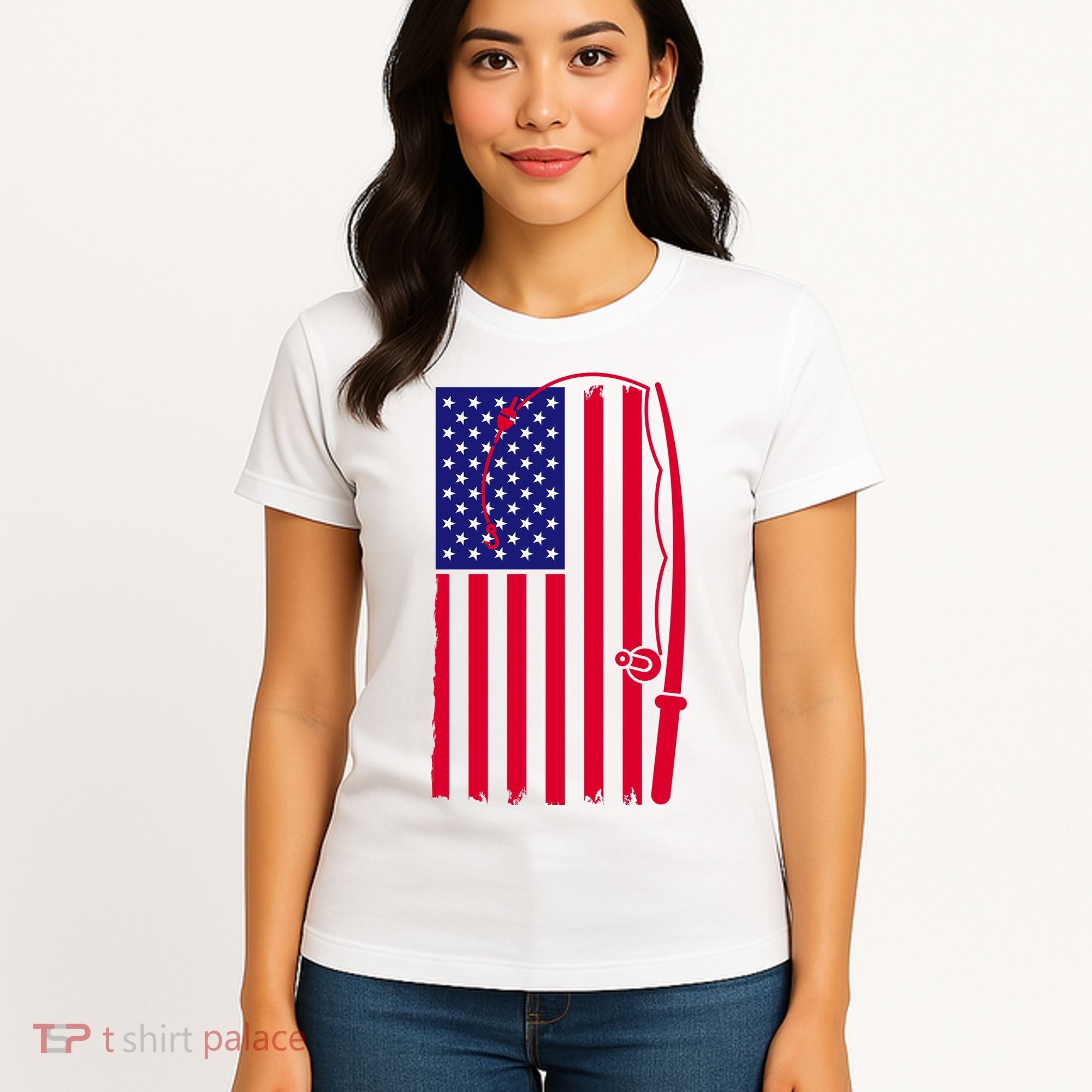American Fishing Rod & Hook Flag Women's T-Shirt