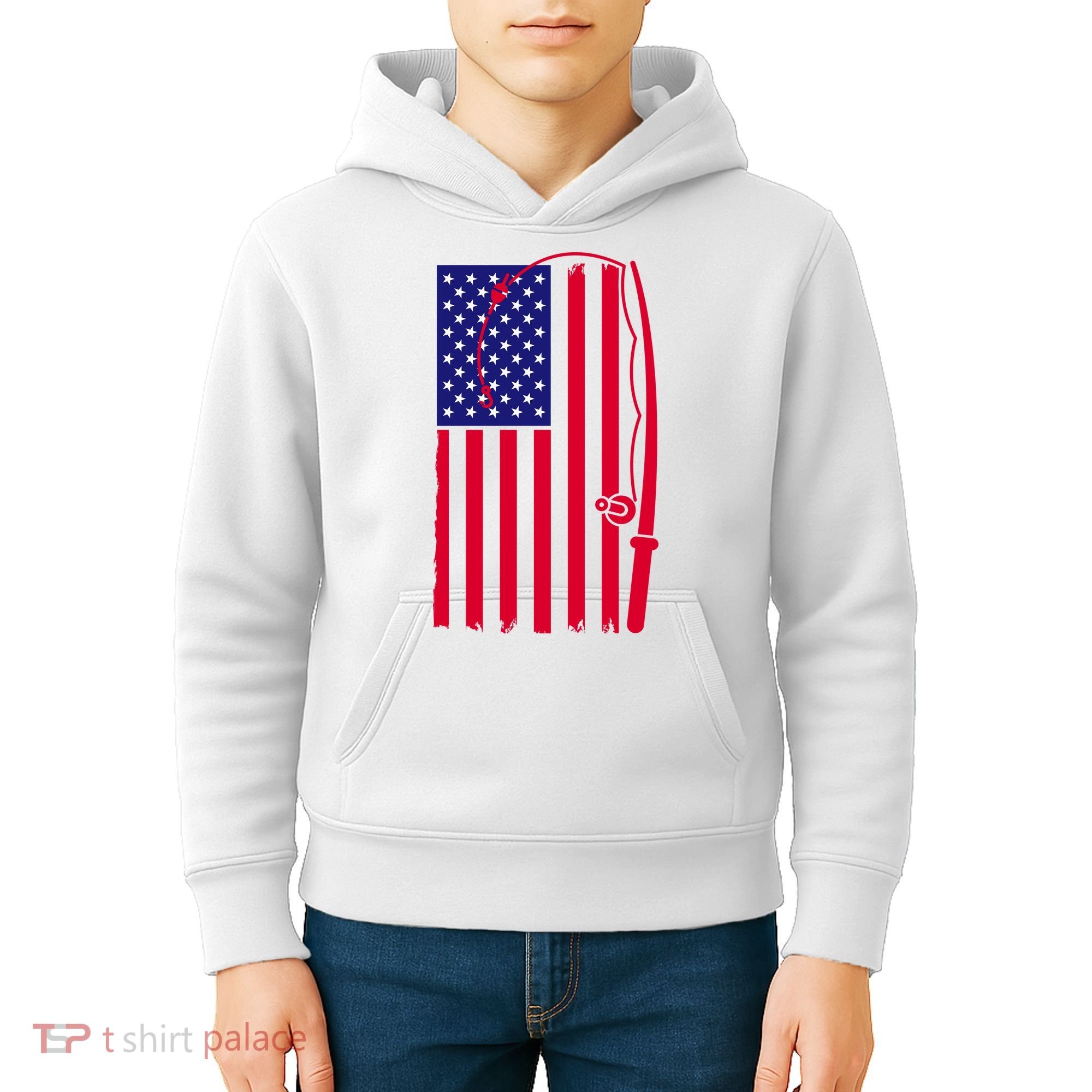 American Fishing Rod & Hook Flag Kids Hoodie