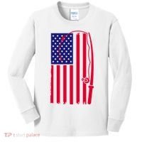 American Fishing Rod & Hook Flag Kids Long Sleeve Shirt thumb 0