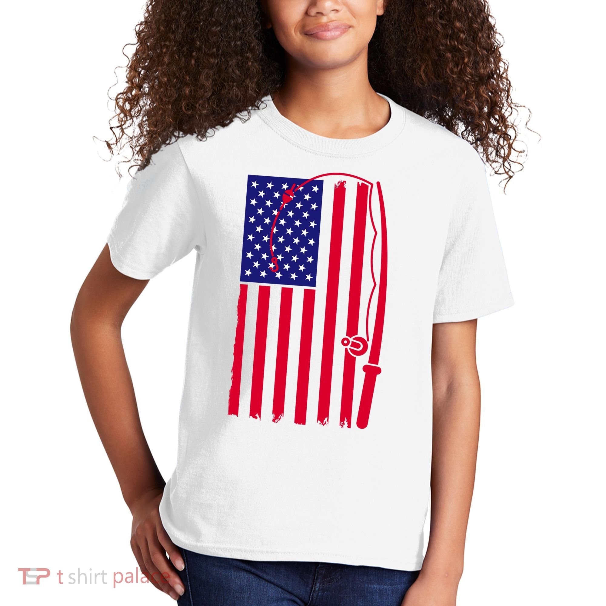 American Fishing Rod & Hook Flag Kids T-Shirt