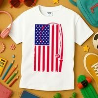 American Fishing Rod & Hook Flag Kids T-Shirt thumb 3