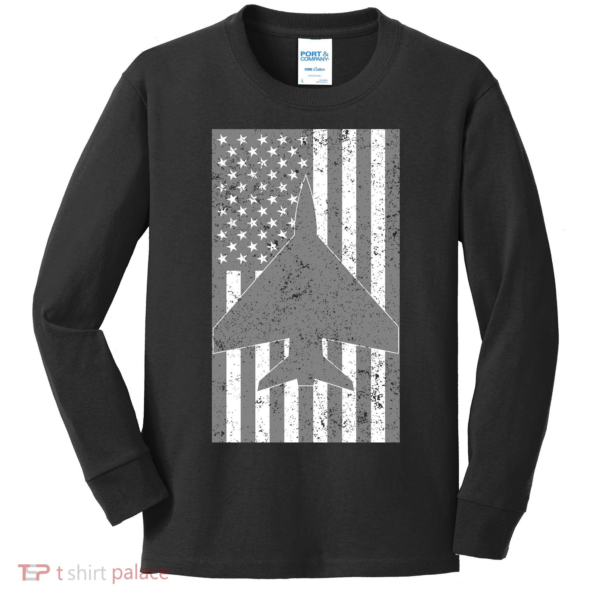 American Flag Airplane Pilot Kids Long Sleeve Shirt